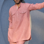 Dusty Rose Linen Kurta Set for Men Premium Casual Wear