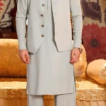 Mint Grey Waistcoat with Shalwar Kameez – Elegant Formal Set