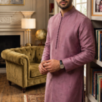 Premium Mauve Embroidered Kurta for Men