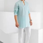 Sky Blue Minimal Kurta for Men – Modern Casual Fit