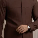 Chocolate Brown Waistcoat Style Kameez for Men – Modern Formal Wear