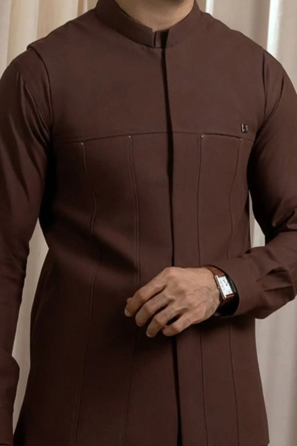 Chocolate Brown Waistcoat Style Kameez for Men – Modern Formal Wear