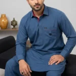 Steel Blue Shalwar Kameez for Men – Modern Smart Casual Wear